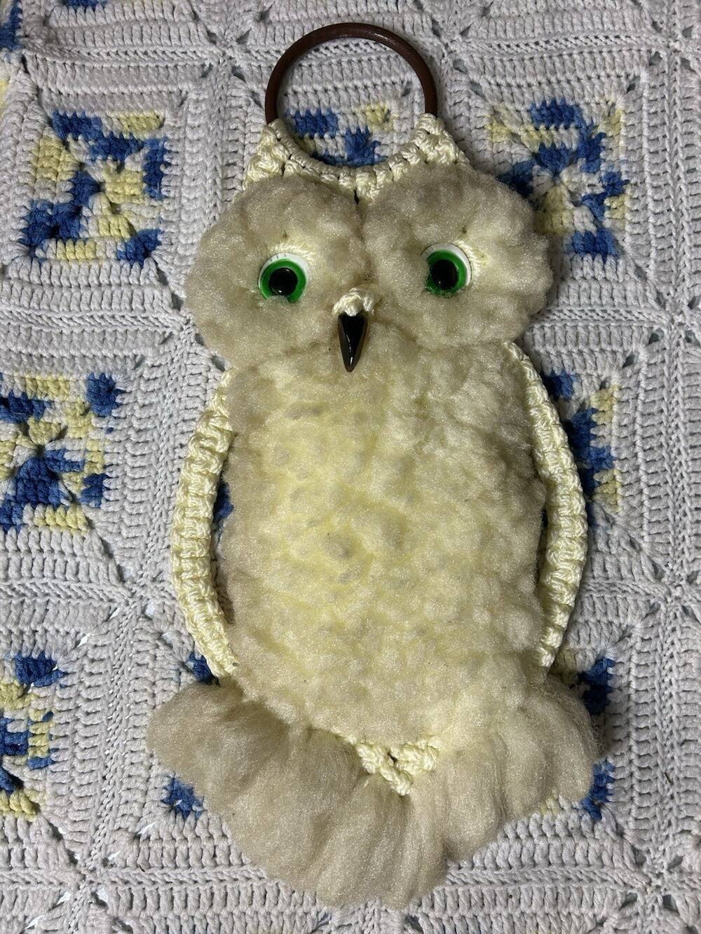 1970s Macrame Owl Wall Art Hanging Boho Mid Century